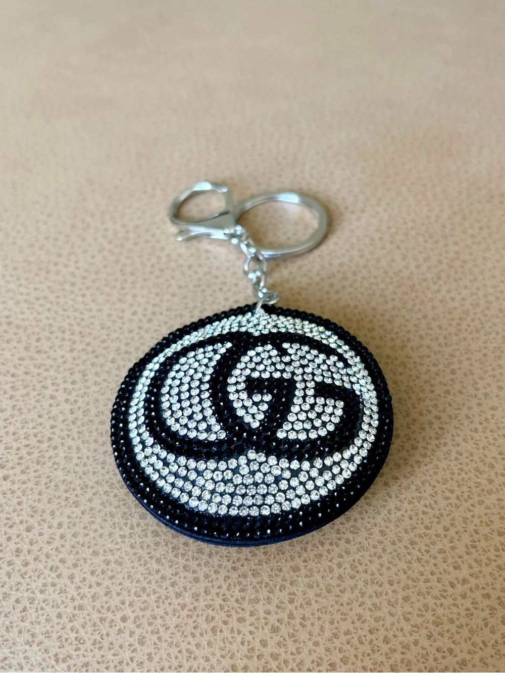 Crystal Embellished Black & Silver Monochrome Keychain